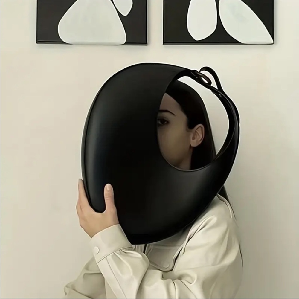 Elegant Black Vegan Leather Women's Bag Unique Shape